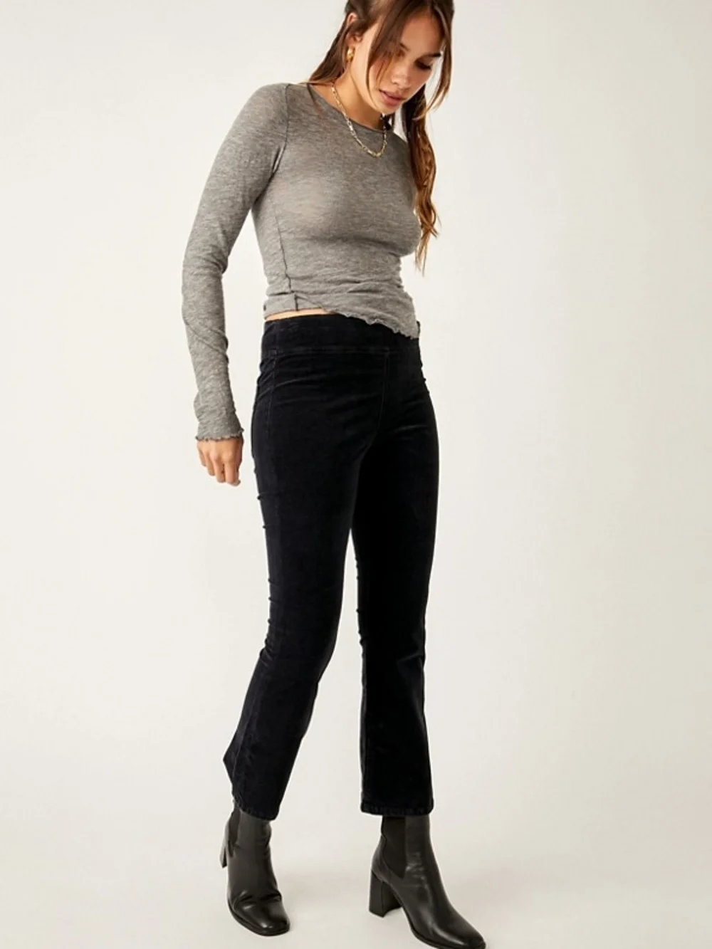 Free People In My Feelings Black Velvet Bell Bottom Pants Size XS